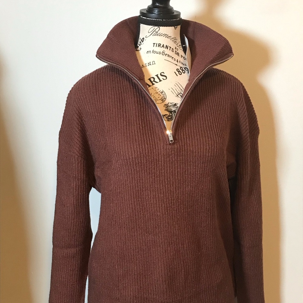 🩵NWT🩵 CHOCOLATE OVERSIZED 1/4 ZIP LONG SLEEVE COLLARED SWEATER SIZE SMALL